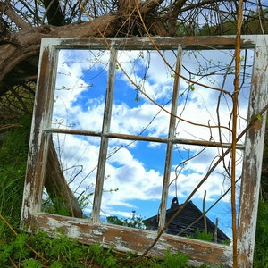 Vintage antique farm window sash frame 6 pane very old rustic cottage wedding country picture portrait NO MIRROR or GLASS