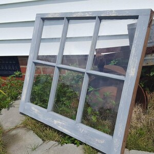 Vintage antique farm window sash frame 6 pane 28x24 gray very old gray distressed rustic