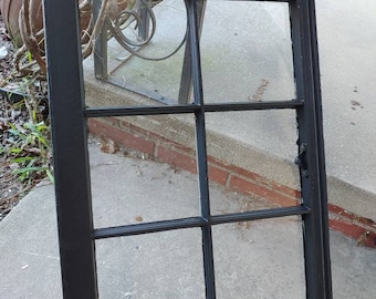 Vintage antique farm window sash frame 6 pane 28x19, flat black sash clean