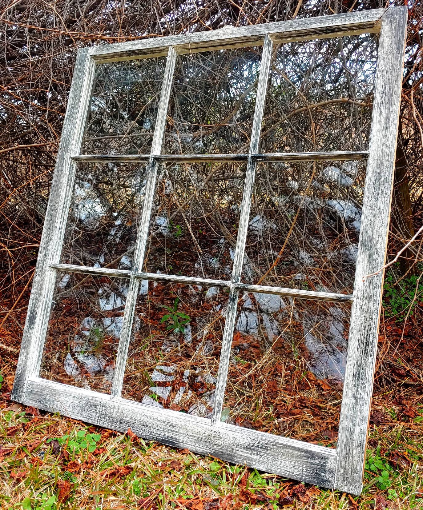 Vintage Antique Farm Window Sash Frame 9 Pane Old Rustic Cottage