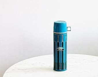 Vintage Thermos | 1971 King-Seeley Blue Piano Key Insulated Vacuum Bottle #2410 | Large 32 oz Capacity