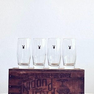 Vintage Drinking Glasses | Playboy Bunny Logo Pattern Hiball Glasses | Set of 4