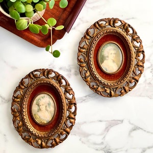 Vintage Cameo Creation Framed Wall Hangings | Mid-Century Victorian Portraits | Set of 2