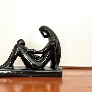 Vintage Haeger Pottery Black Abstract Mother and Child Sculpture
