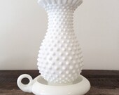 Vintage 1940s-1950s Fenton White Milk Glass Hobnail Pattern Hurricane Lamp Single Light Taper Candle Holder Candlestick Holder