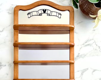 Vintage Solid Wood Shelf | Mickey Mouse Wall Curio 4-Shelf Display Rack | Nostalgic Disney Cartoon Character Decor