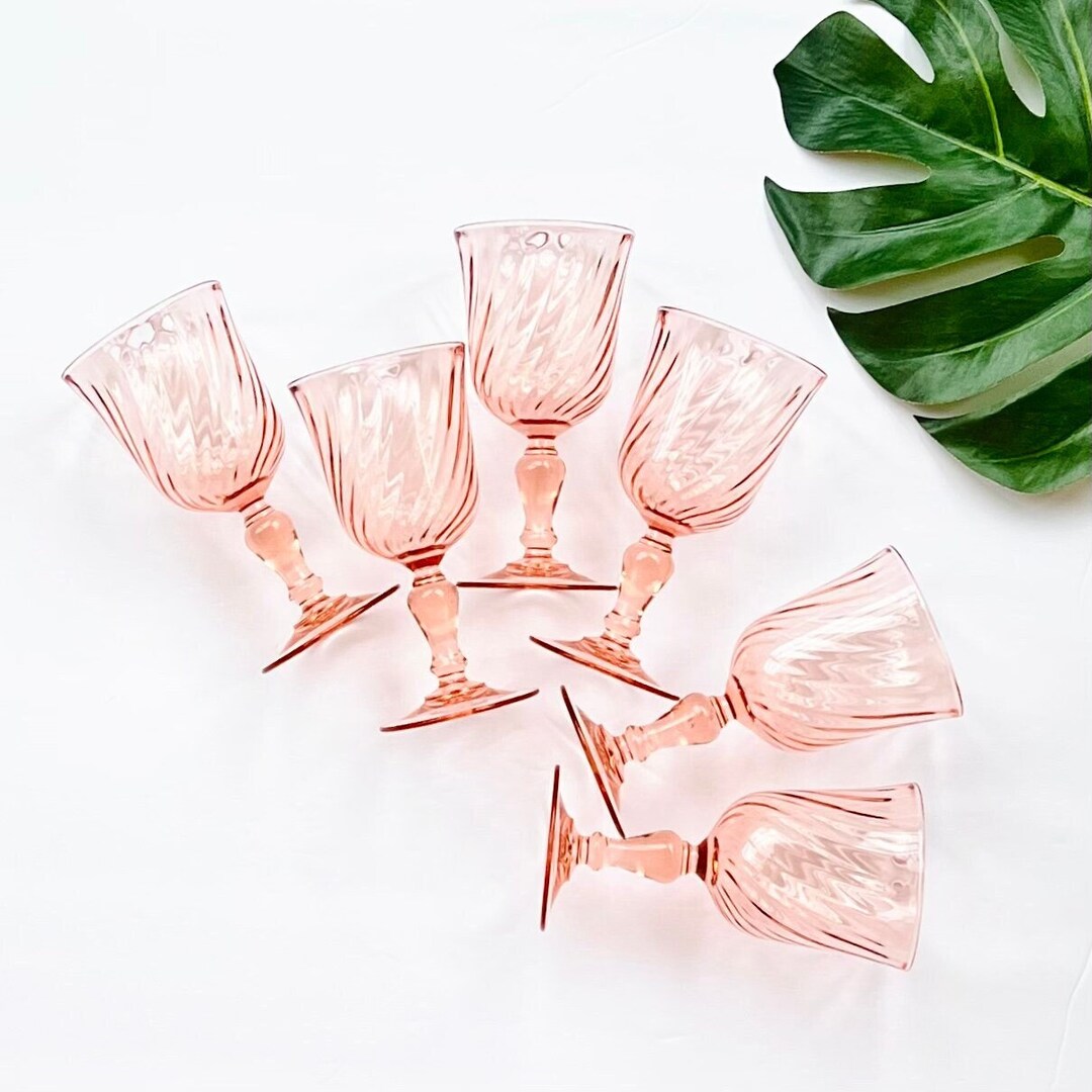 Vintage Pink Wine Glasses Luminarc Rosaline Pink Optic Swirl Etsy