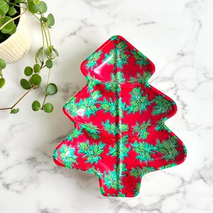 Vintage Molded Plastic Dish | Divided Christmas Tree Serving Tray | Kitschy Holiday Tableware