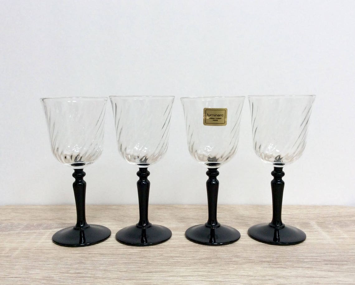 Set of 4 Vintage Blackstemmed Cordial Glasses J.G. Durand Etsy