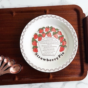Vintage Ironstone Recipe Pie Plate | Strawberry Pie Recipe | Ceramic Baking Dish | Cottagecore Decor | Host Hostess Gift