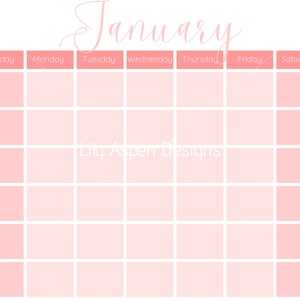 Monthly Calendar Pink Calendar Perpetual Monthly Calendar Etsy