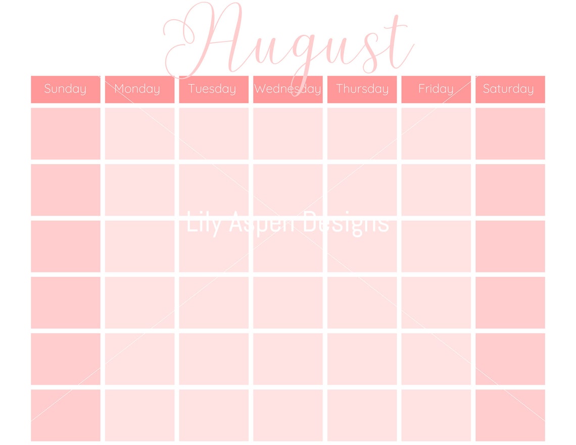 Monthly Calendar Pink Calendar Perpetual Monthly Calendar - Etsy
