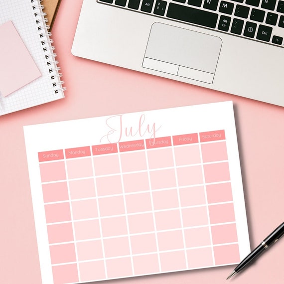 Monthly Calendar Pink Calendar Perpetual Monthly Calendar - Etsy