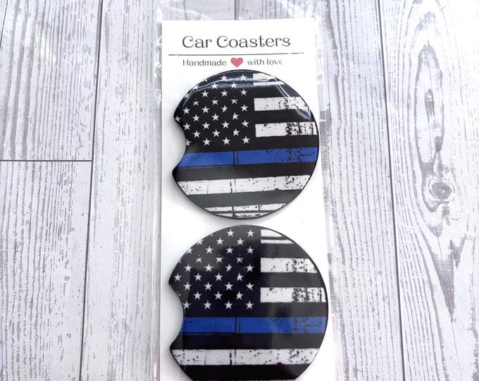 Police Blue Line Flag Car Neoprene Cup Holder Coaster Gift