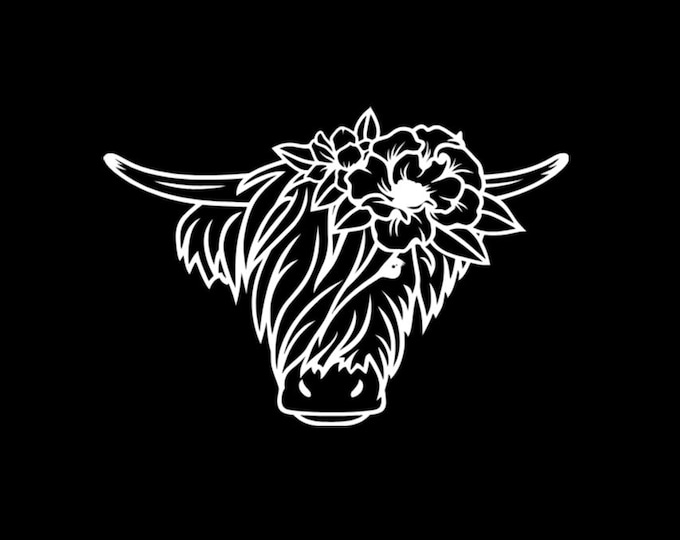 Highland Cow Flower Car Decal Sticker
