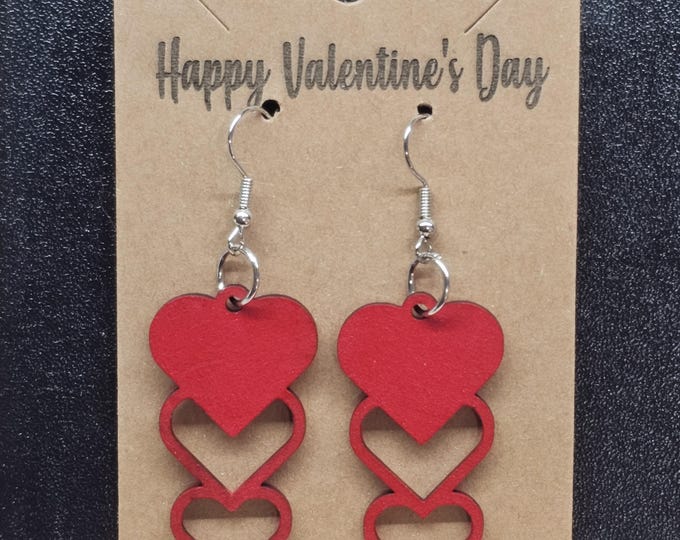 Valentine's Day Heart Earrings Red Dangle