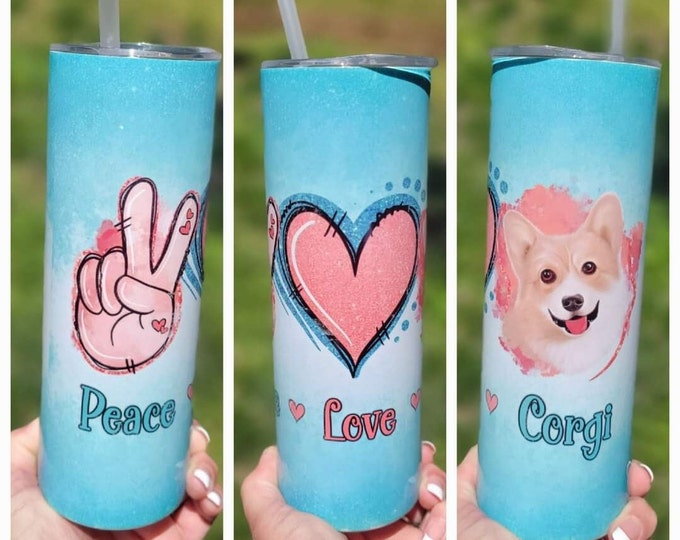 Peace Love Corgi  20oz Skinny Tumbler Gift For Dog Puppy
