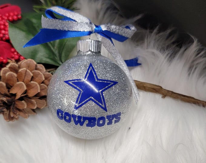 Cowboys Christmas Ornament Silver Glitter Football Team Gift