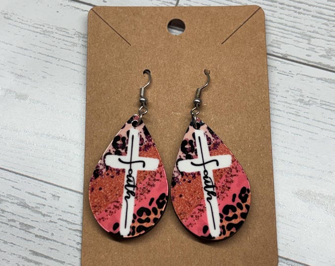Faith Jesus Cross Tear Drop Earrings