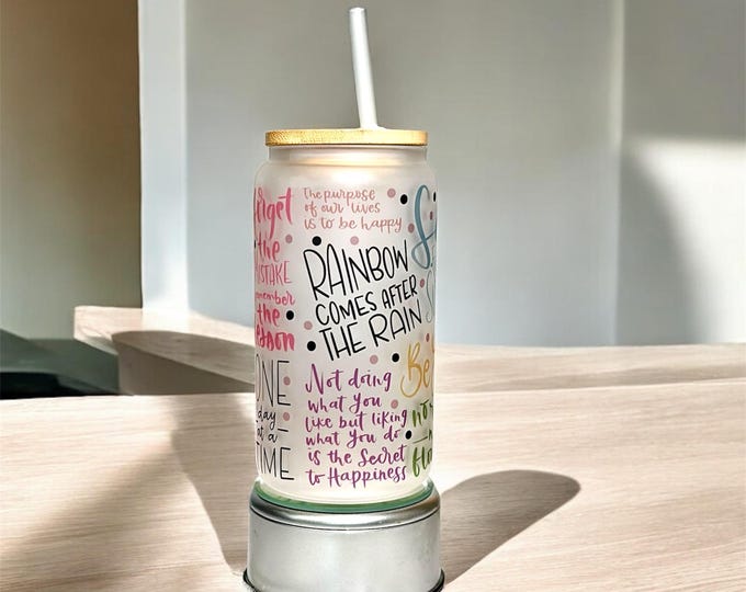 Self Love 16oz Frosted Glass Can Jar Coffee Lover Daily Affirmation Positive