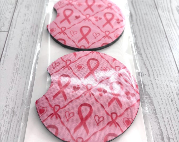 Breast Cancer Pink Bow Car Neoprene Cup Holder Coaster Gift