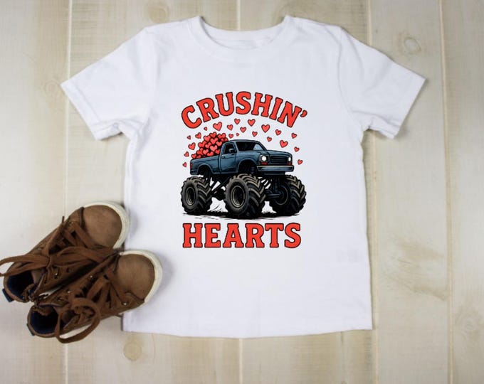 Crushing Hearts Valentines Dinosaur Big Truck Toddler Kids T-Shirt