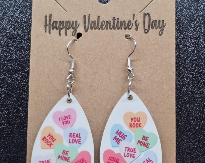 Valentine Heart Teardrop Earrings Designs Option Candy Heart Sayings