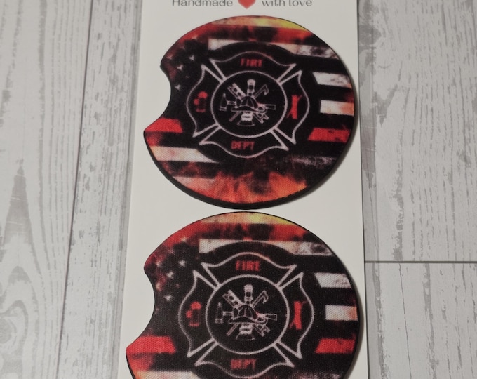 Fire Dept Flag Car Neoprene Cup Holder Coaster Gift
