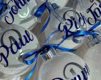 Initial Name Christmas Ornament Plastic Gift White Blue Gold Silver