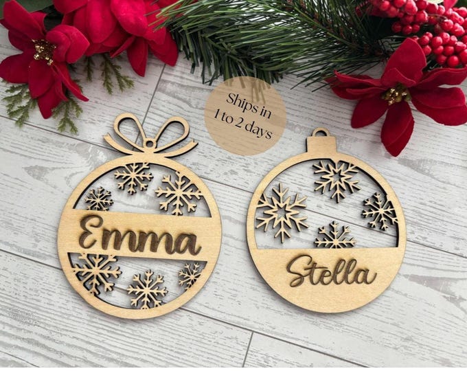 Personalized Wood Christmas Snowflake Ornament, Rustic Tree Decor