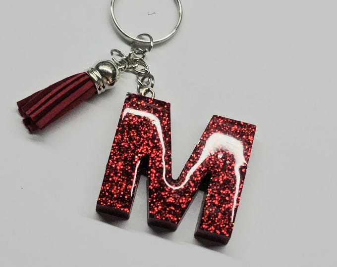 Resin Initial Glitter Keychain