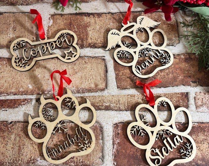 Pet Paw Dog Cat Name Heaven Wings Bone Gift Christmas Ornament