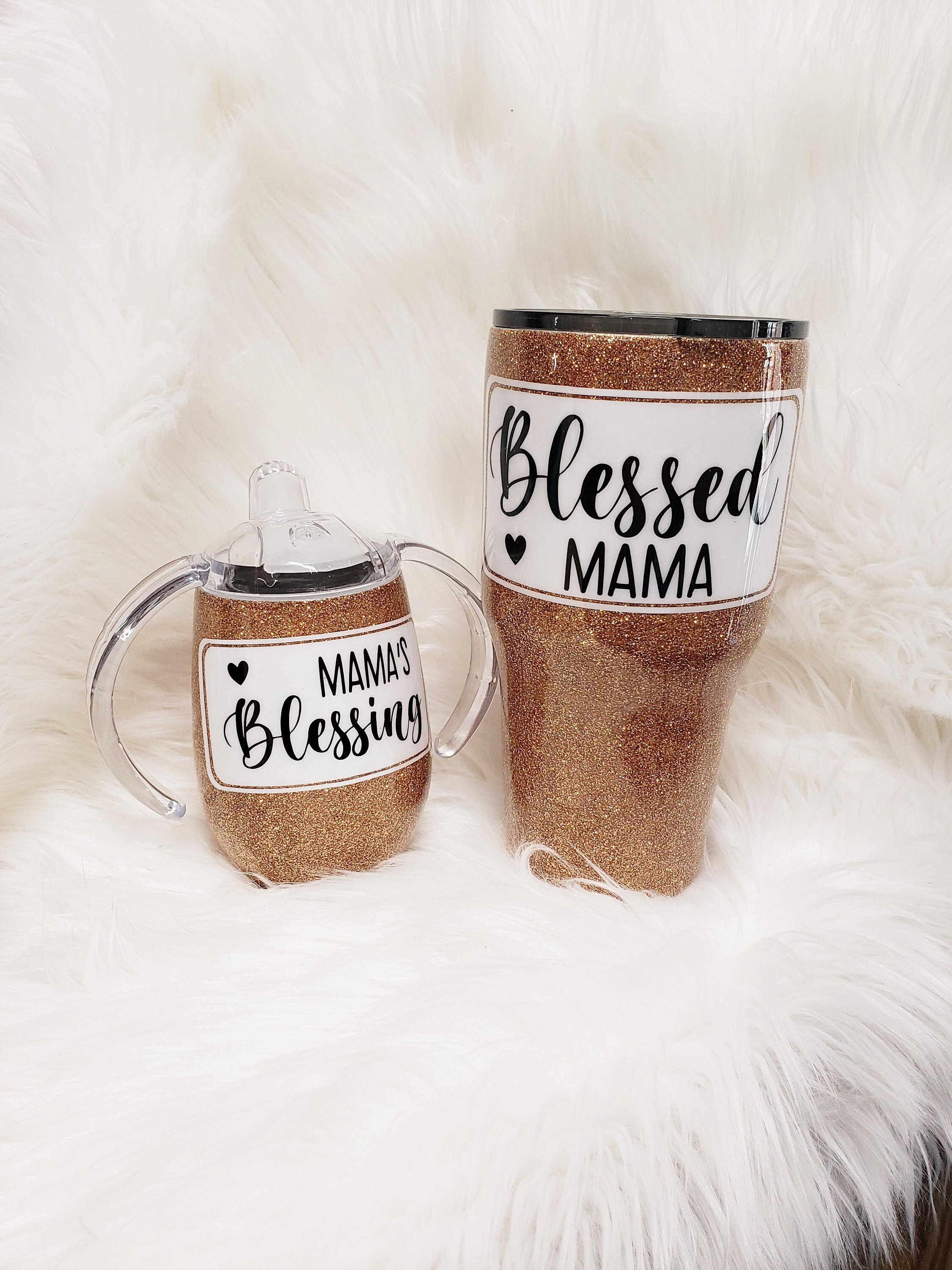 Mommy and Me Matching Glitter Tumbler Set Mama Blessing Etsy UK