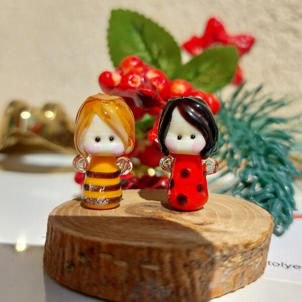 Lampwork bumble bee and ladybug fairy angel beads