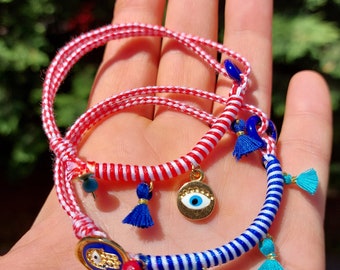 Evil Eye Hamsa Hand Protection Braided Bracelet, March Bracelet, Evil Eye Bracelet