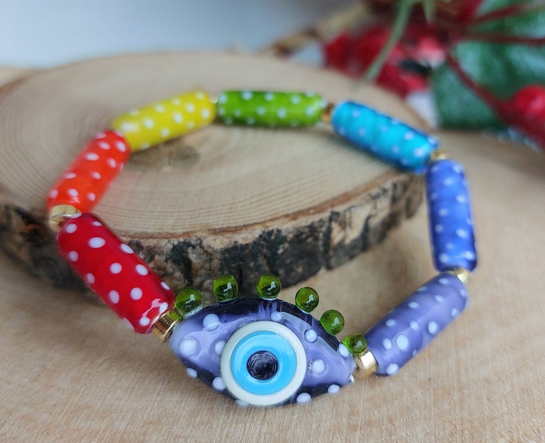 COOLSTEELANDBEYOND Mat Black Bead Bracelet With Evil Eye – Stretchable, 8mm Beads, Synthetic Agate, 6.69-7.87 Inch - View #10
