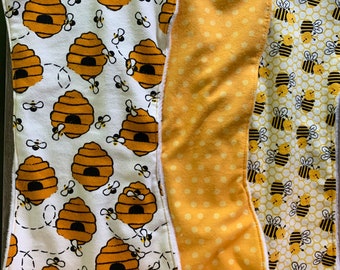 Bee themed baby burp cloths - set of 3