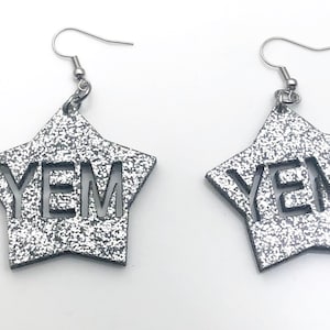 YEM Silver Glitter Acrylic Dangle Earrings