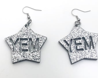 YEM Silver Glitter Acrylic Dangle Earrings