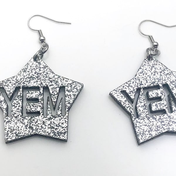 YEM Silver Glitter Acrylic Dangle Earrings