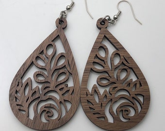 State \u201chome\u201d walnut wood earrings