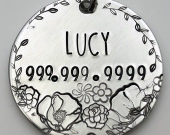 Floral and Vines Hand Stamped Dog ID Tag FREE SHIPPING