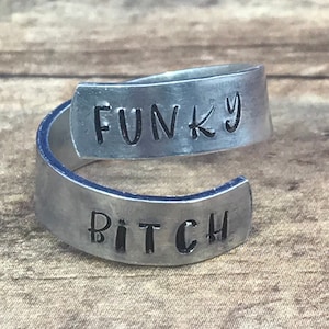 Funky b*tch adjustable spiral ring // phish lyrics ring // adjustable hand stamped metal ring FREE SHIPPING