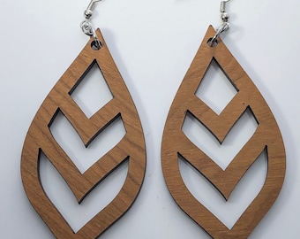 Cherry wood teardrop laser cut earrings - mother's gift - organic style earrings