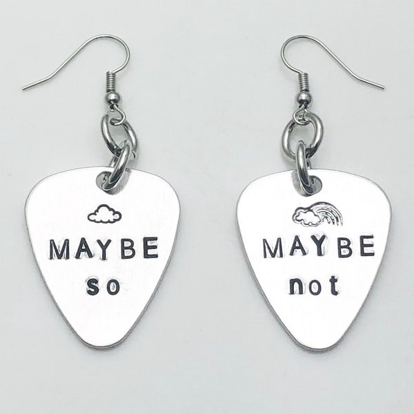 Maybe So Maybe Not Guitar Pick Hand Stamped Earrings // Phish Lyric Inspired Earrings