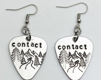 Contact Guitar Pick Hand Stamped Earrings // Phish Lyric Inspired Earrings