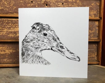 Duck Greeting Card, Drypoint Print, Birthday Card, Token Gift, Art Print, Ducks, Blank Greeting Card, Irish Wildlife, Minimalist, B&W Art