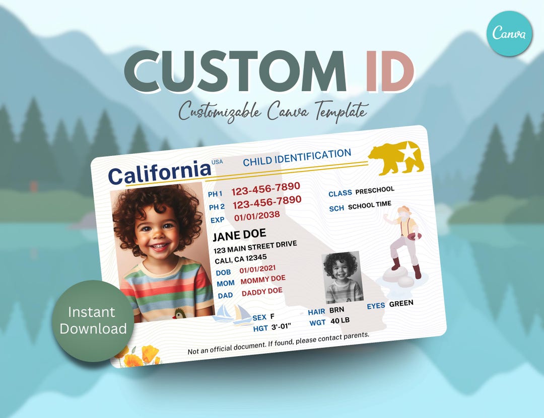 Playid Examples California Play ID Card Template | Customizable Kids ID (instant ...