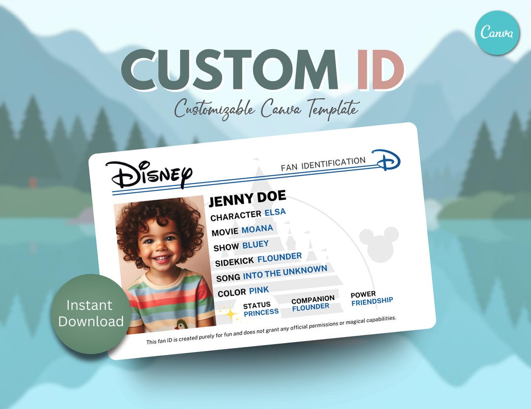 Child ID Card Template | Disney Edition | Custom Identification Card ...