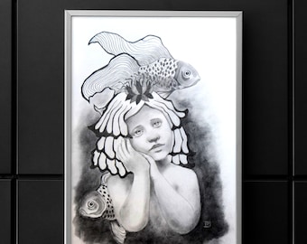 Little Mermaid A3 Fine Art Giclée Bamboo Print